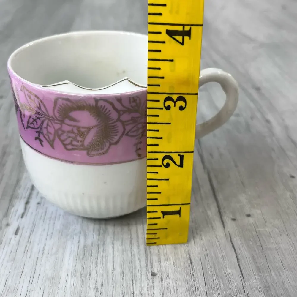 Vintage White Pink Floral Accent Gold Trim Mustache Guard Mug Cup Decor